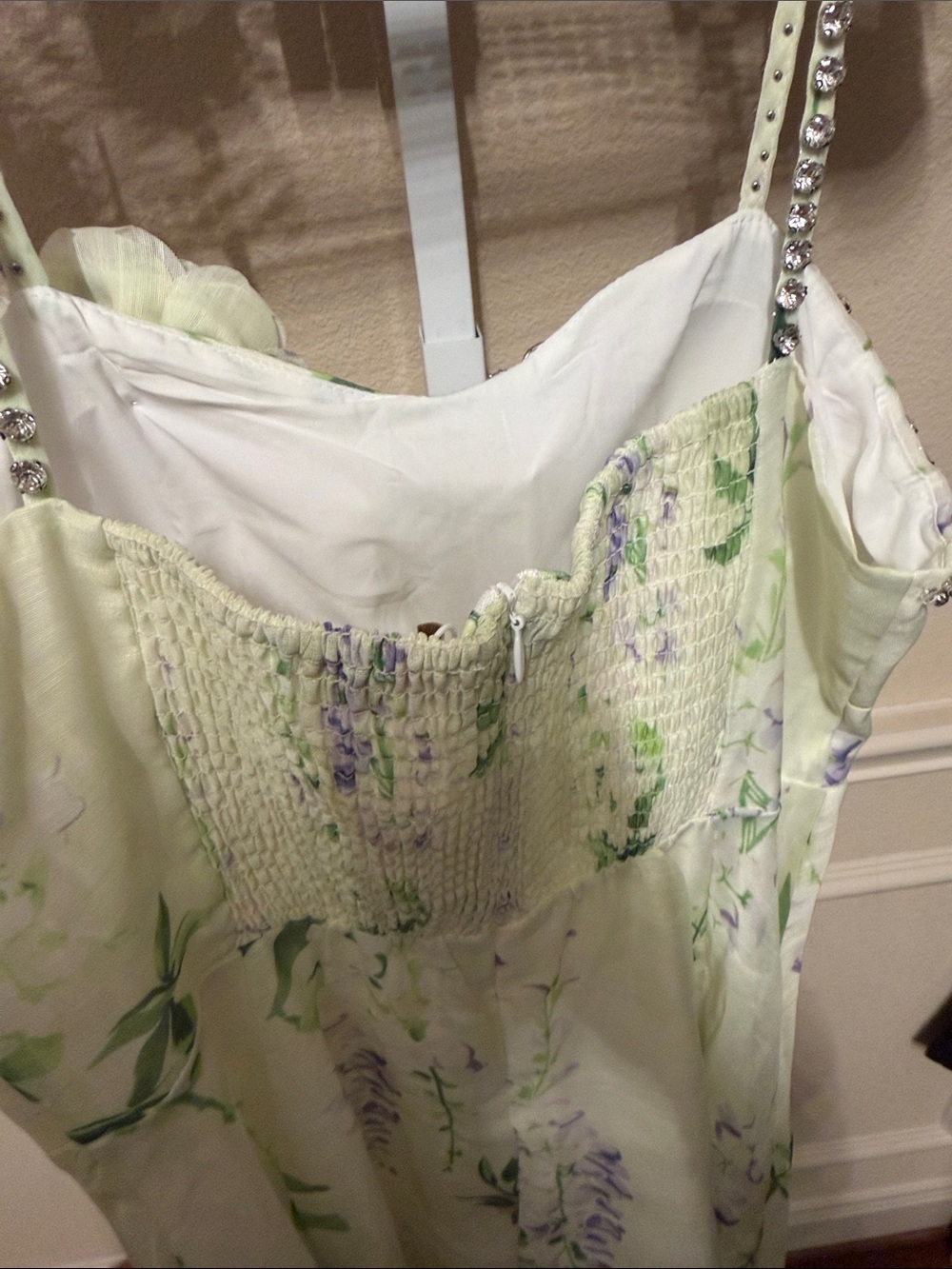 Floral Rhinestone Smocking Midi Dress - Picture 12 of 15